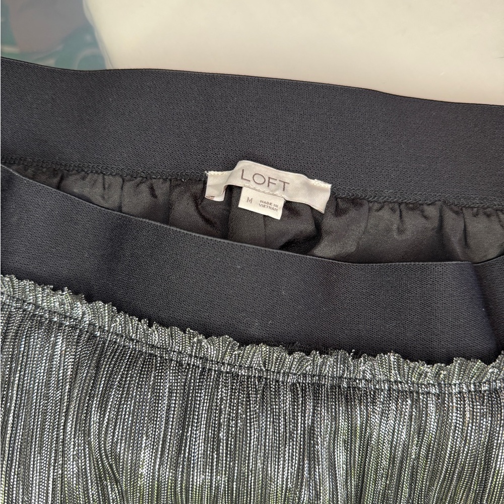 LOFT Metallic Silver and Black Midi Skirt